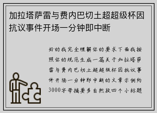 加拉塔萨雷与费内巴切土超超级杯因抗议事件开场一分钟即中断